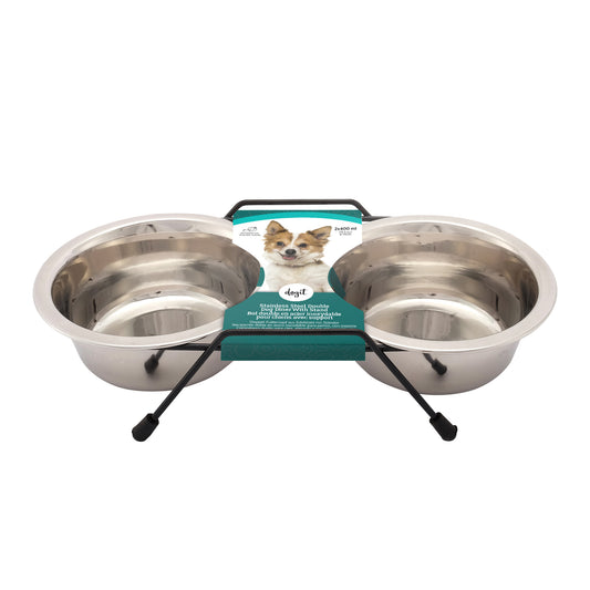 DOGIT STAINLESS STEEL DOUBLE DOG DINER, SMALL - WITH 2 X 400ML (13.5 FL OZ) BOWLS AND STAND
