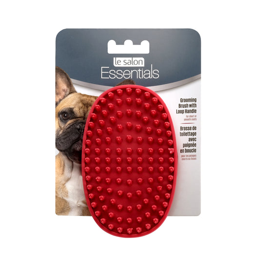 Le Salon Essentials Dog Rubber Grooming Brush with Loop Handle - Red
